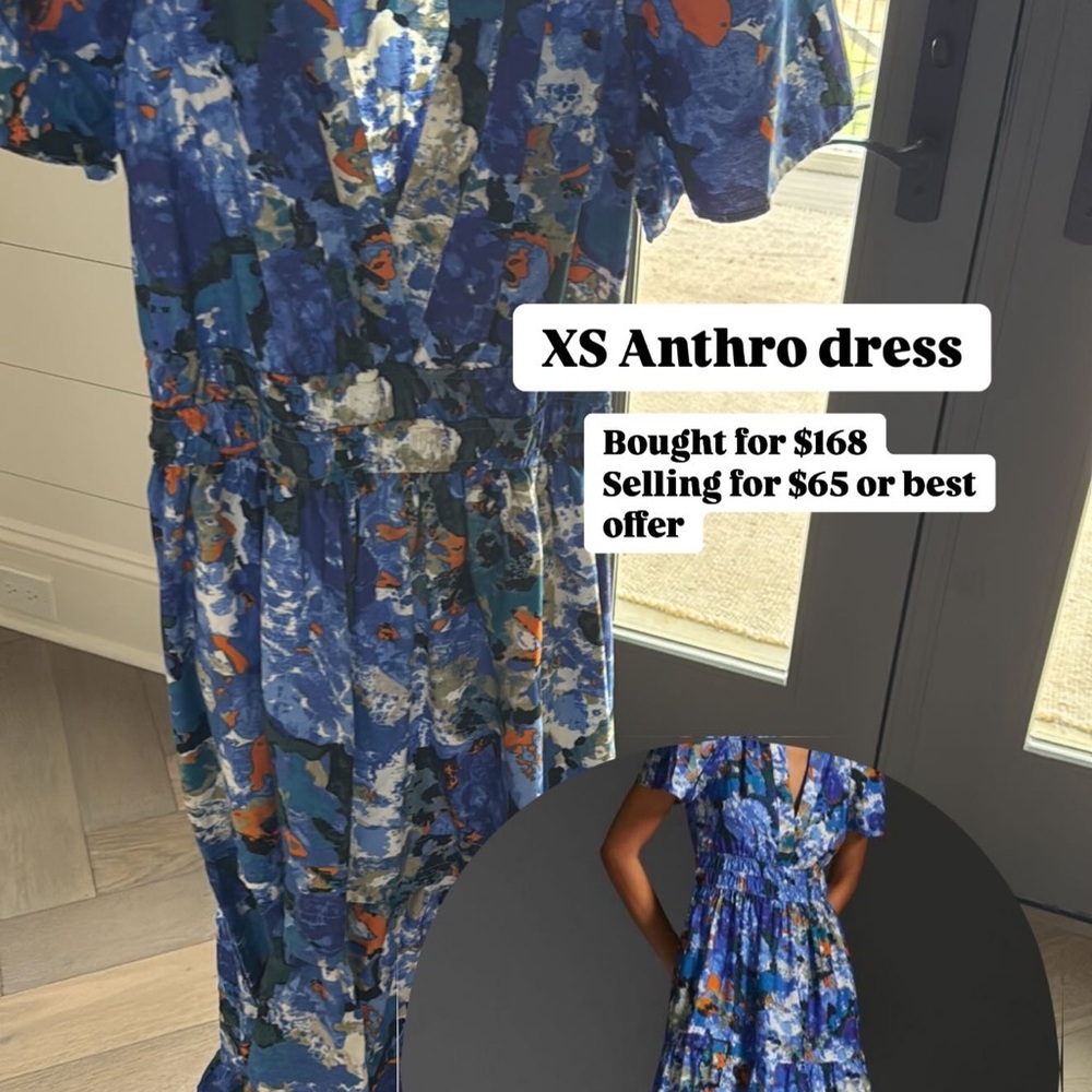 Anthropologie Blue and Orange Maxi Dress